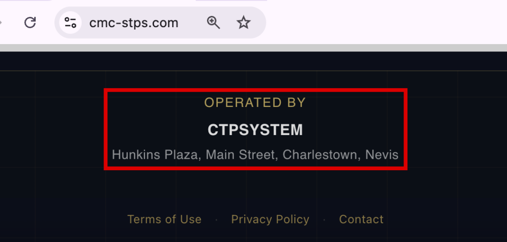 ctpsystem-ネイビス島の住所だけを示す運営者の表示