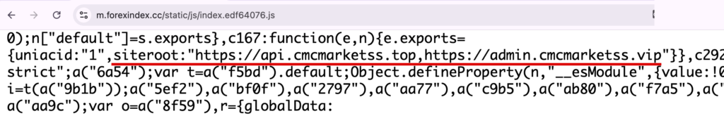 forexindex-接続先にcmcmarketssが並ぶサイトのプログラム