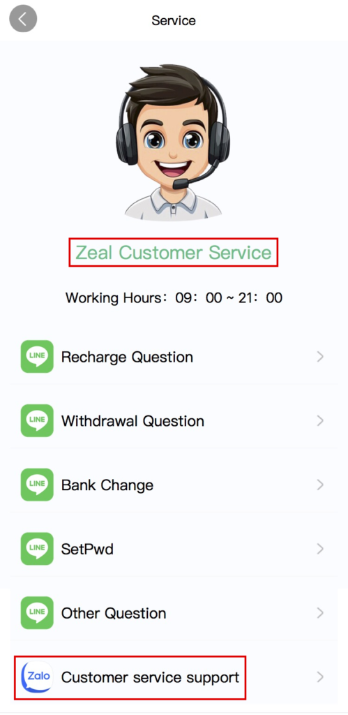 forexindex-窓口名がZeal Customer Serviceとなるサポート画面