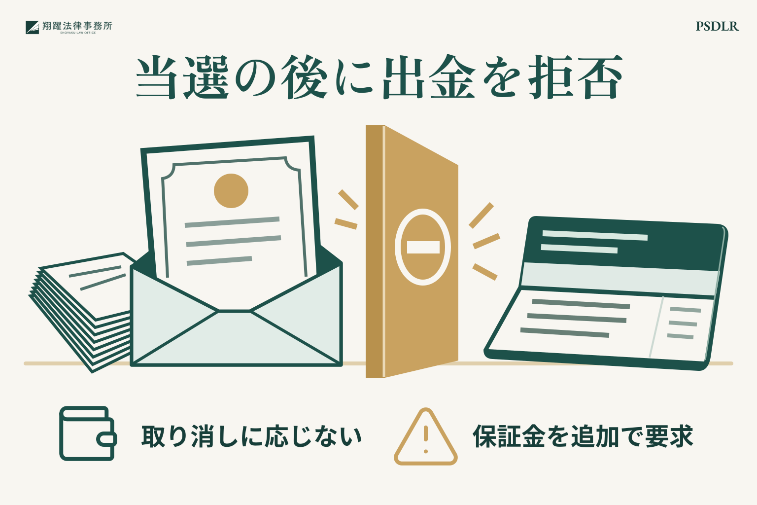 当選の後に出金を拒否:取り消しに応じない、保証金を追加で要求