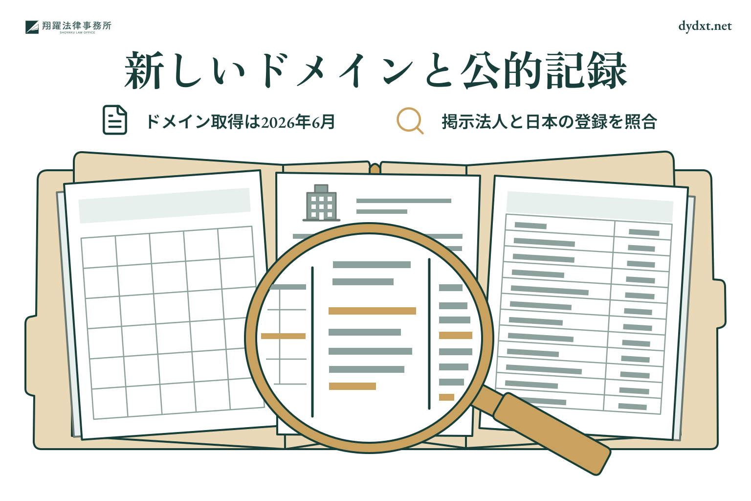 新しいドメインと公的記録:ドメイン取得は2026年6月、掲示法人と日本の登録を照合