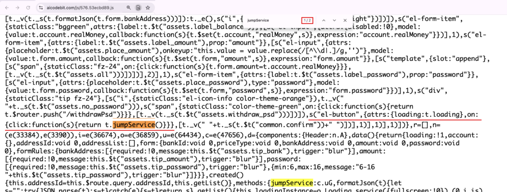 aicodebit-出金の確認ボタンがjumpServiceを呼ぶプログラム