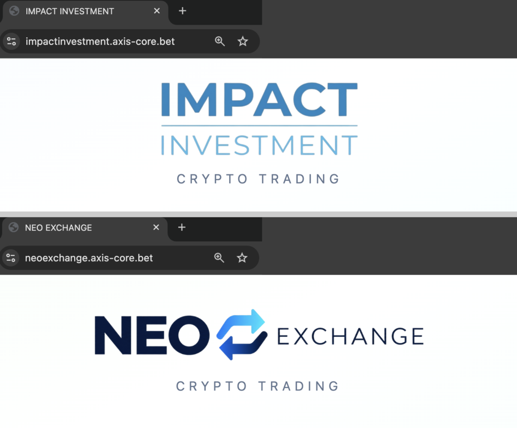 axiscore-IMPACT INVESTMENTとNEO EXCHANGEを名乗る2つのサイト