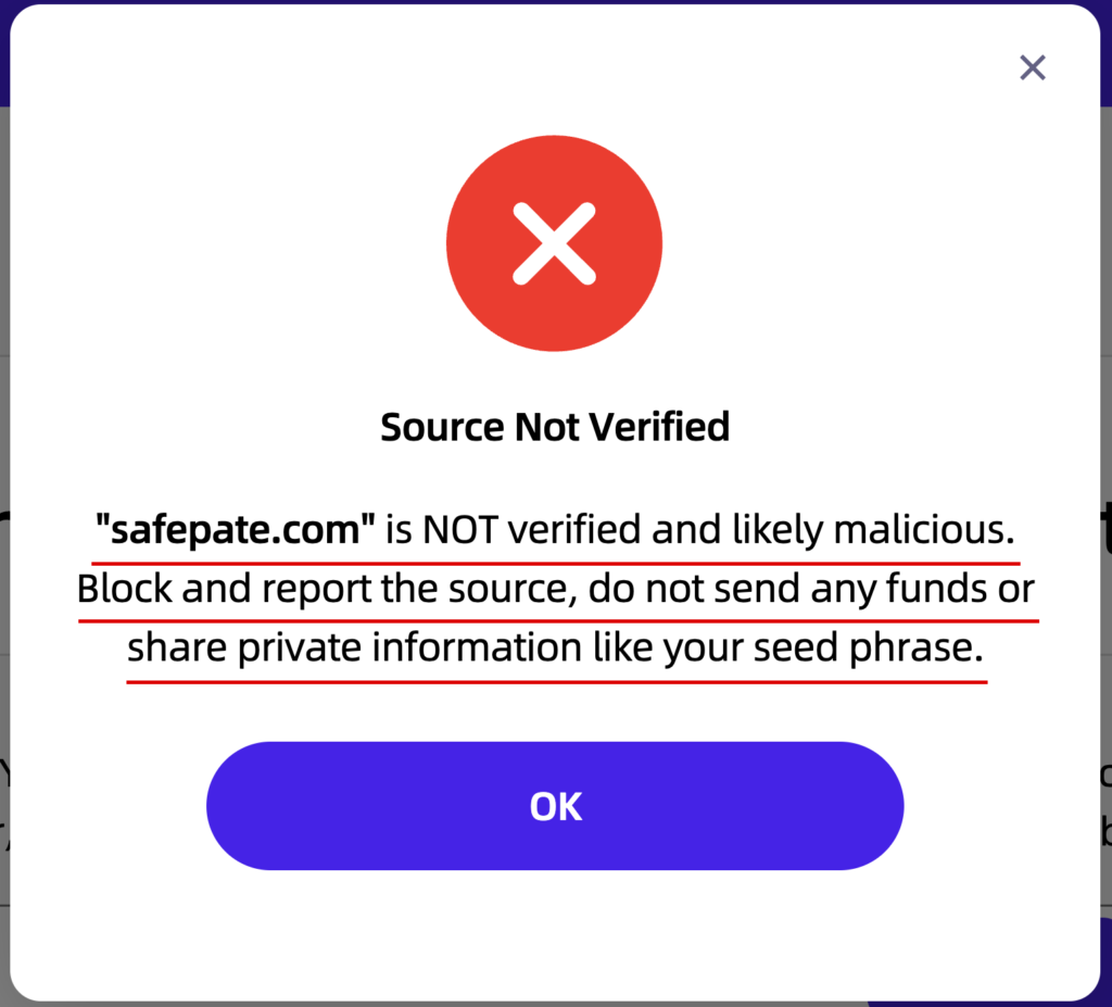 safepate-正規のSafePalの照会でsafepate.comが確認されない結果