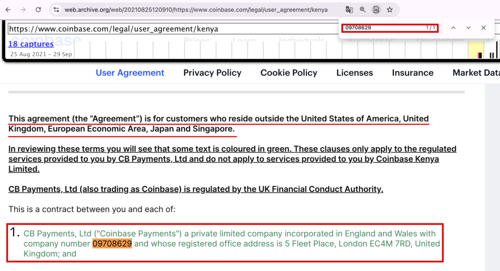 saxonjp-同じ会社番号が書かれたCoinbaseのケニア向け規約