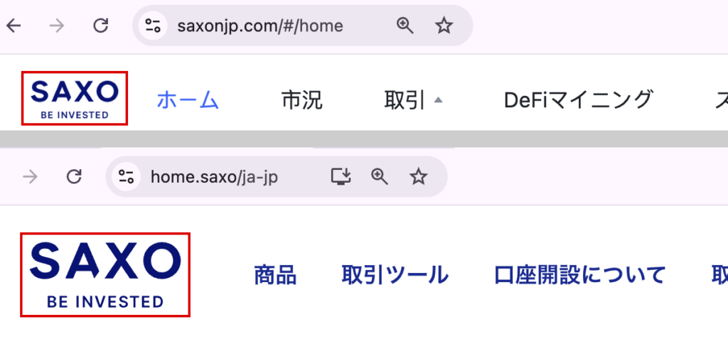 saxonjp-saxonjp.comと実在のSaxoの公式サイトのロゴ